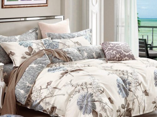 Daisy Silhouette 3 Piece 100% Cotton Bedding Set: Duvet Cover and Two Pillow Shams